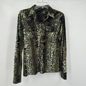 Mechant Womens Top Size S Burnout Velvet Animal Print Sheer Jungle Forest Y2K